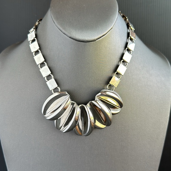 Jewelry - VTG Modernist Chrome Necklace Chunky Bookchain Statement Tribal